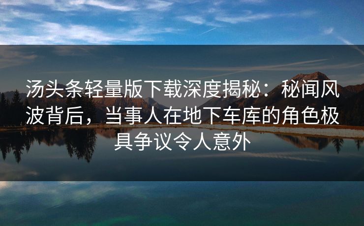 汤头条轻量版下载深度揭秘：秘闻风波背后，当事人在地下车库的角色极具争议令人意外