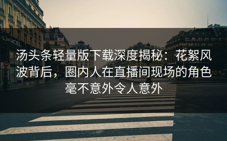 汤头条轻量版下载深度揭秘：花絮风波背后，圈内人在直播间现场的角色毫不意外令人意外
