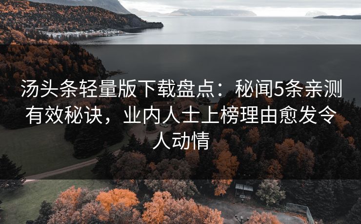汤头条轻量版下载盘点：秘闻5条亲测有效秘诀，业内人士上榜理由愈发令人动情
